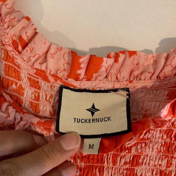 Tuckernuck Dress Womens M Medium Scarlet Toile Mallie Ruffle Sleeve Smocked Midi - Picture 9 of 13